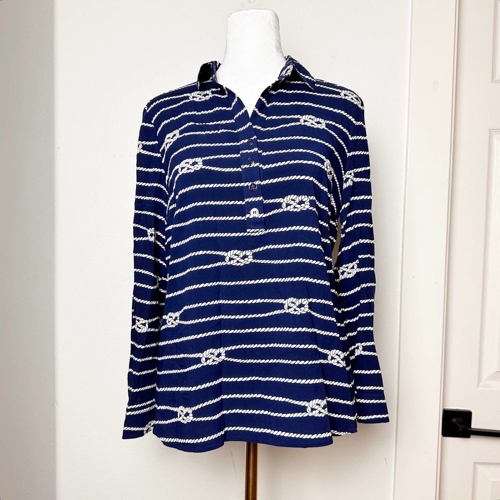 Talbots Nautical Popover Top Blouse Blue sz SP